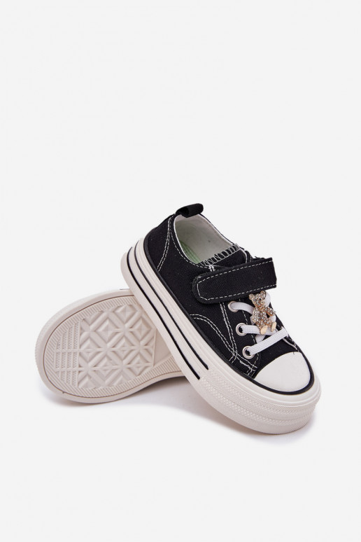 deti bežná obuv Ze Złotą Przypinką plyšové medvede čierna Solena