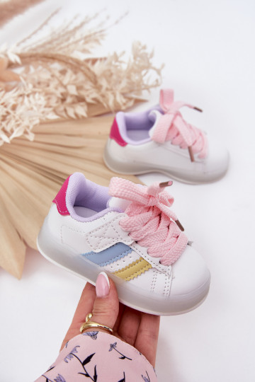 Detské športové topánky model "Sneakers" s trblietavou podrážkou, bielo-ružovej farby "Arielle"