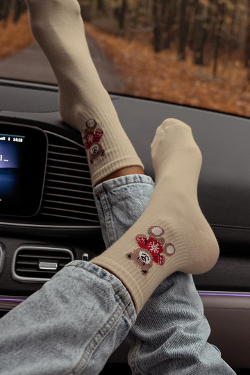 Ponožky Dámske plyšové medvede In SIneterku béžová