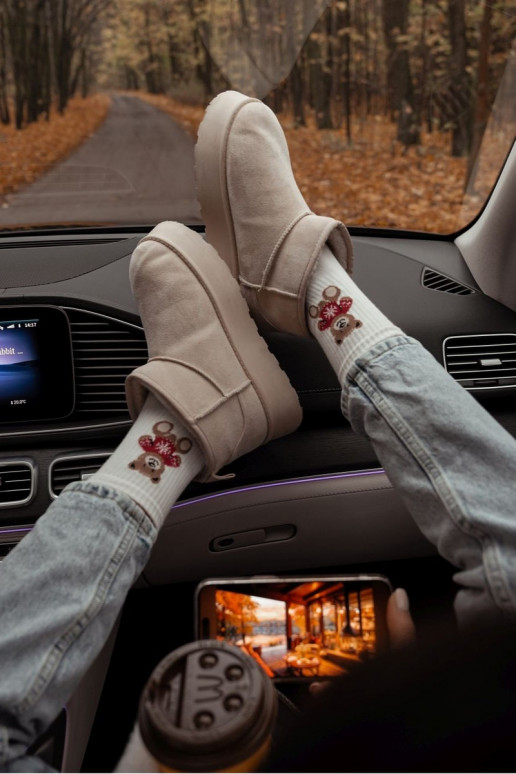 Ponožky Dámske plyšové medvede In SIneterku slonovina Ponožky Dámske plyšové medvede In SIneterku slonovina