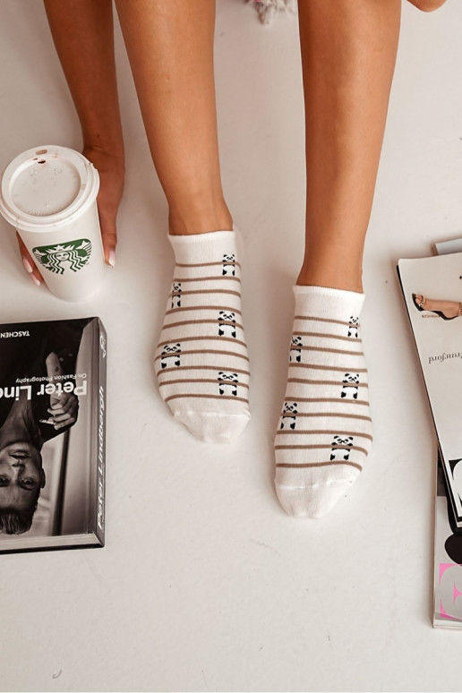 Ponožky Dámske BaInełniane Panda medveď I Pruhy slonovina Ponožky Dámske BaInełniane Panda medveď I Pruhy slonovina