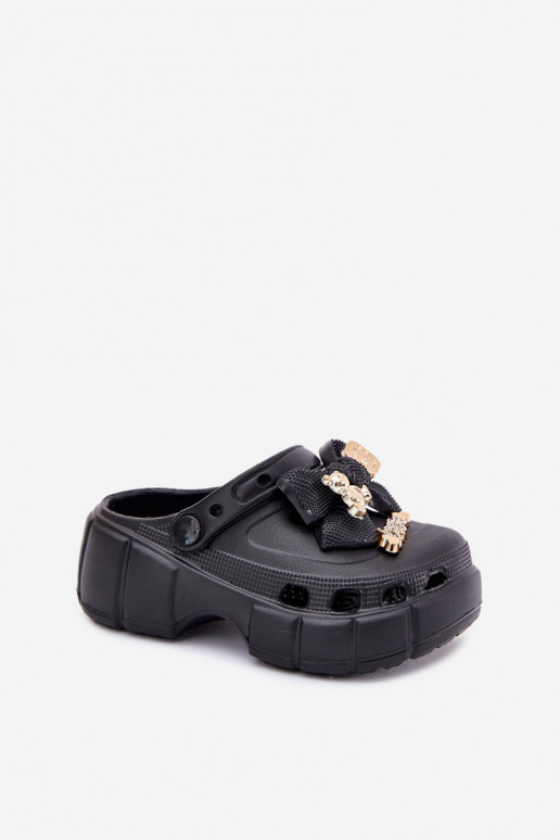 Papuče deti deti Ľahké papuče so stuhami I Ozdobami čierna Selvana