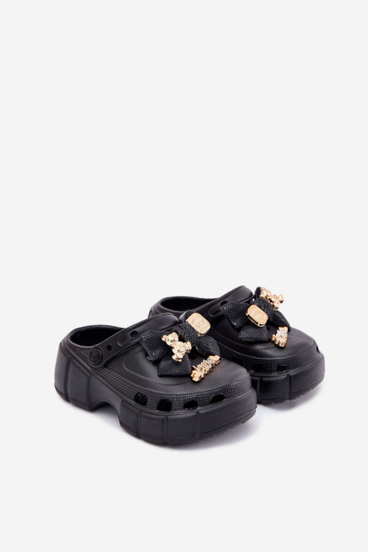 Papuče deti deti Ľahké papuče so stuhami I Ozdobami čierna Selvana