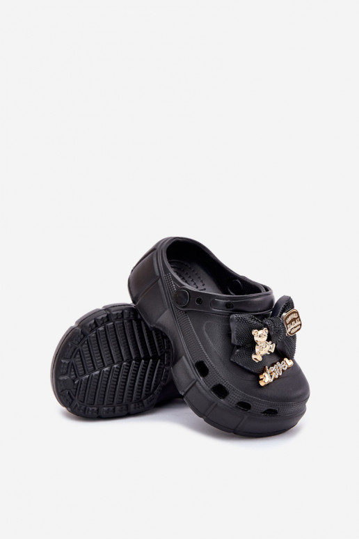 Papuče deti deti Ľahké papuče so stuhami I Ozdobami čierna Selvana