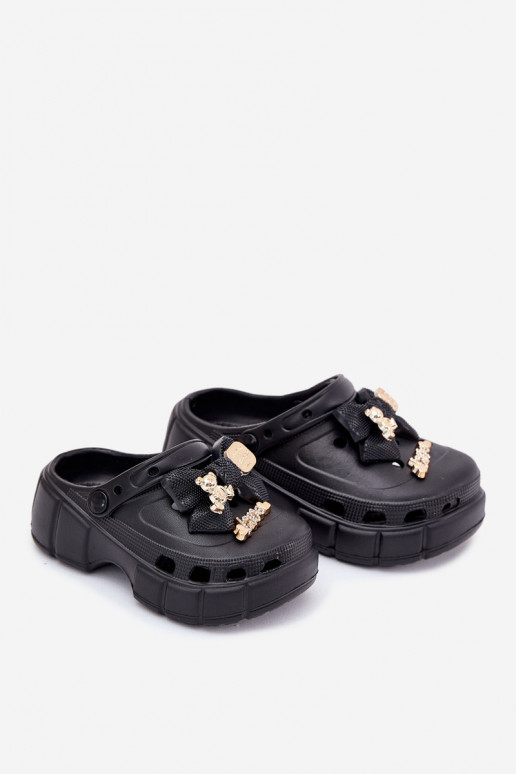 Papuče deti deti Ľahké papuče so stuhami I Ozdobami čierna Selvana