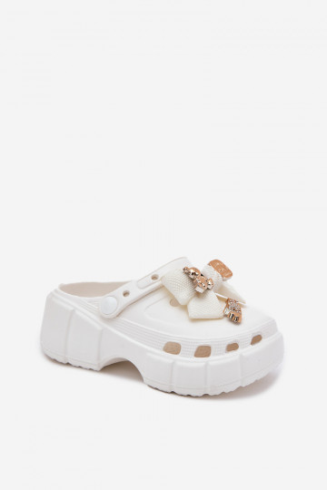 Papuče deti deti Ľahké papuče so stuhami I Ozdobami biela farba Selvana