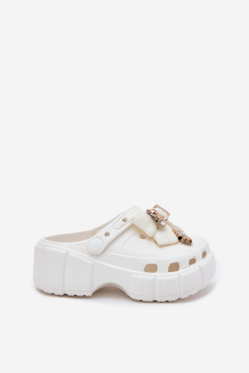 Papuče deti deti Ľahké papuče so stuhami I Ozdobami biela farba Selvana 2