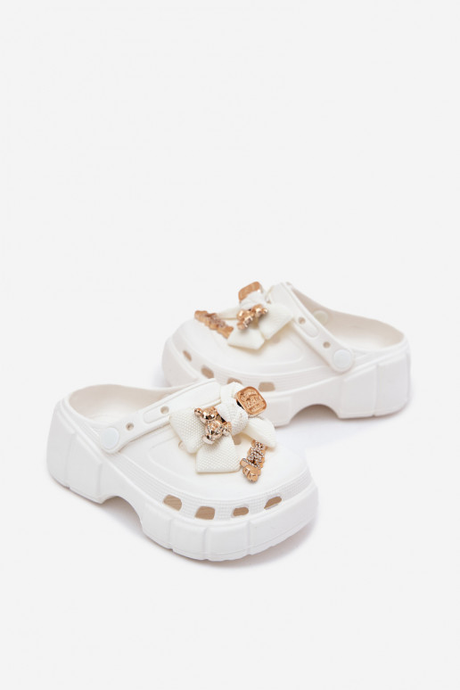 Papuče deti deti Ľahké papuče so stuhami I Ozdobami biela farba Selvana