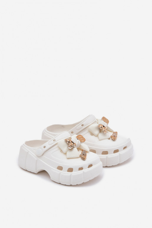 Papuče deti deti Ľahké papuče so stuhami I Ozdobami biela farba Selvana