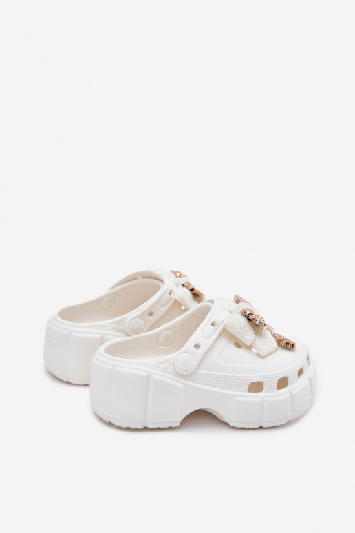 Papuče deti deti Ľahké papuče so stuhami I Ozdobami biela farba Selvana