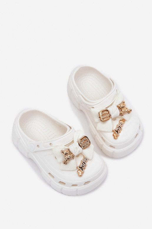 Papuče deti deti Ľahké papuče so stuhami I Ozdobami biela farba Selvana
