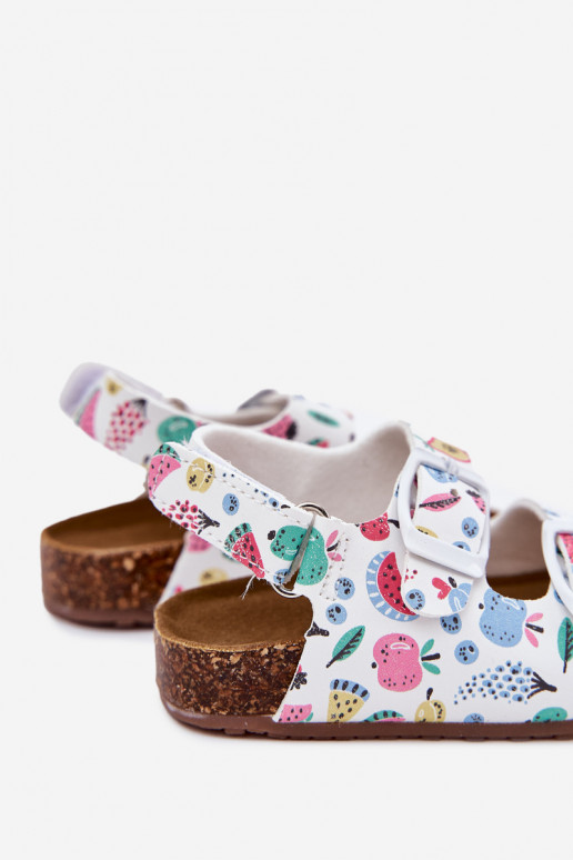 Detské sandále Zapnuté korkovej podrážke s prackami OInoce biela farba Thessa