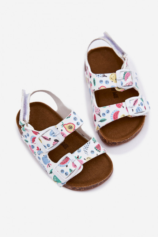Detské sandále Zapnuté korkovej podrážke s prackami OInoce biela farba Thessa