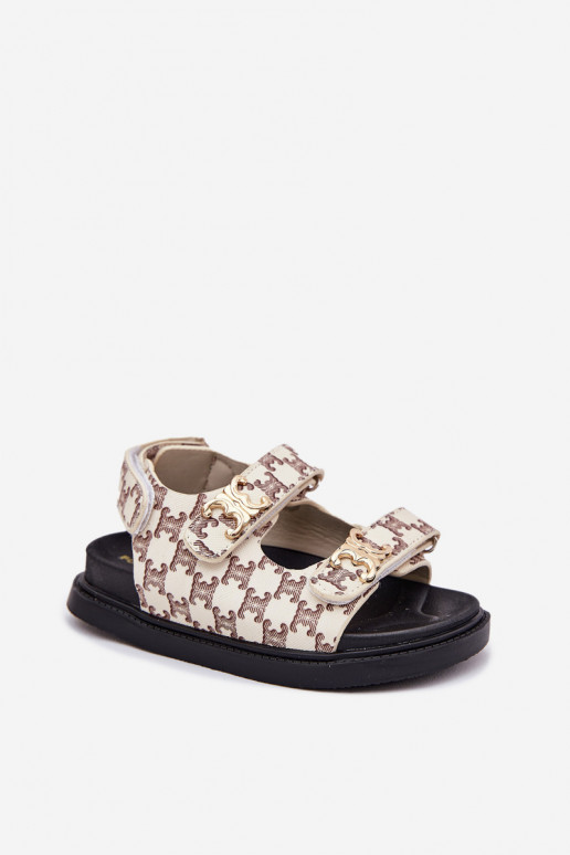 Detské sandále s lepiacimi spojkami Ze zlatej farbymi Detalami béžová Cavina