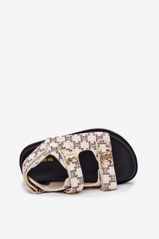 Detské sandále s lepiacimi spojkami Ze zlatej farbymi Detalami béžová Cavina