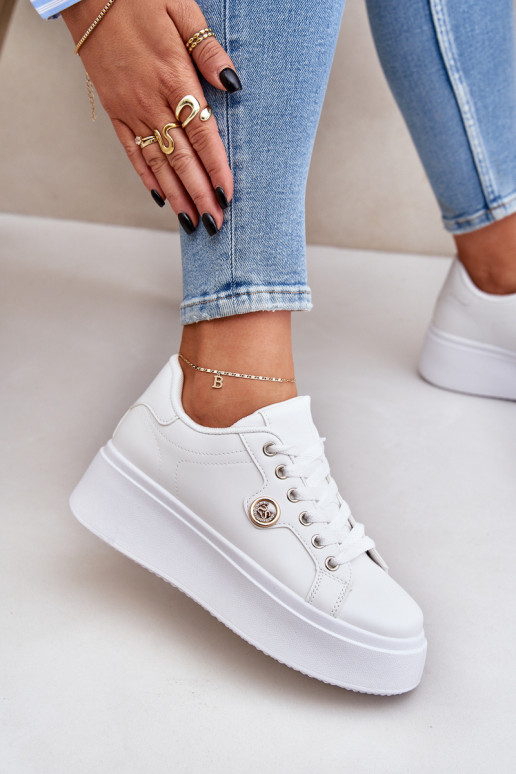 Eko Kožené Tenisky model obuvi s platformou Ze zlatej farbym Detalem biela farba Zingie