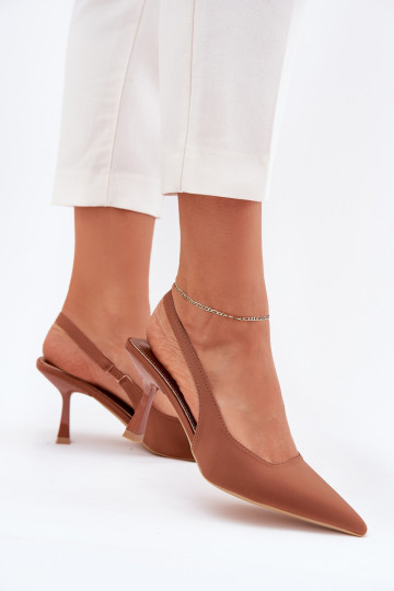 Dámske sandále s tenkými podpätkami Hnedá farba Lunira