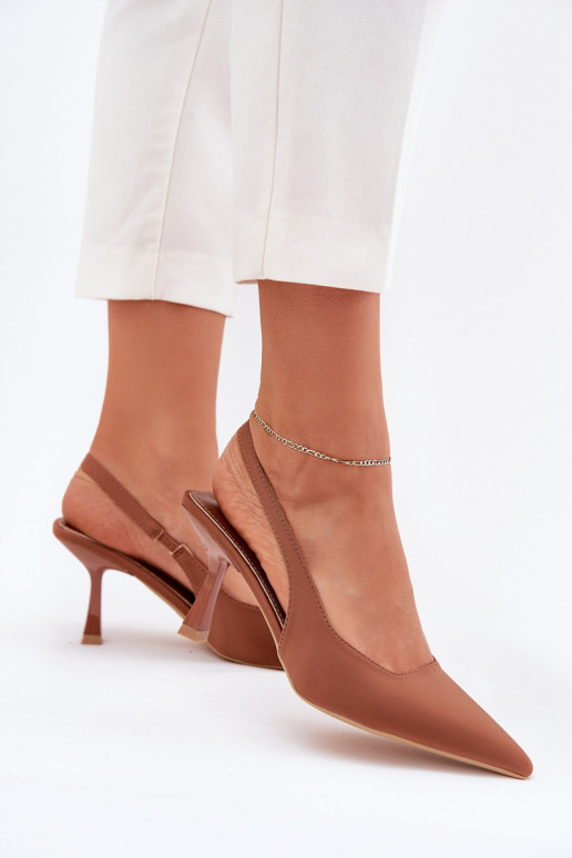 Dámske sandále s tenkými podpätkami Hnedá farba Lunira