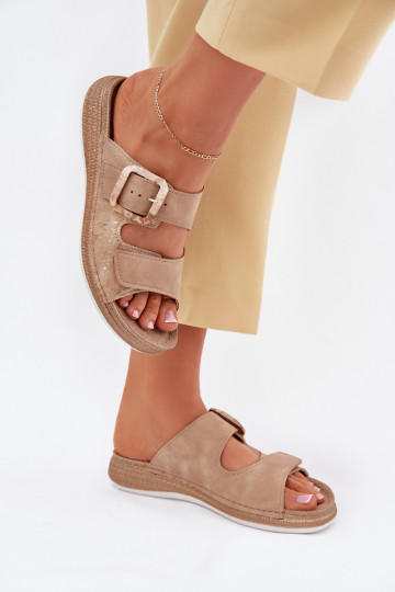 Dámske papuče s prackami I s lepiacim zapínanímem INBLU MK000013 béžová