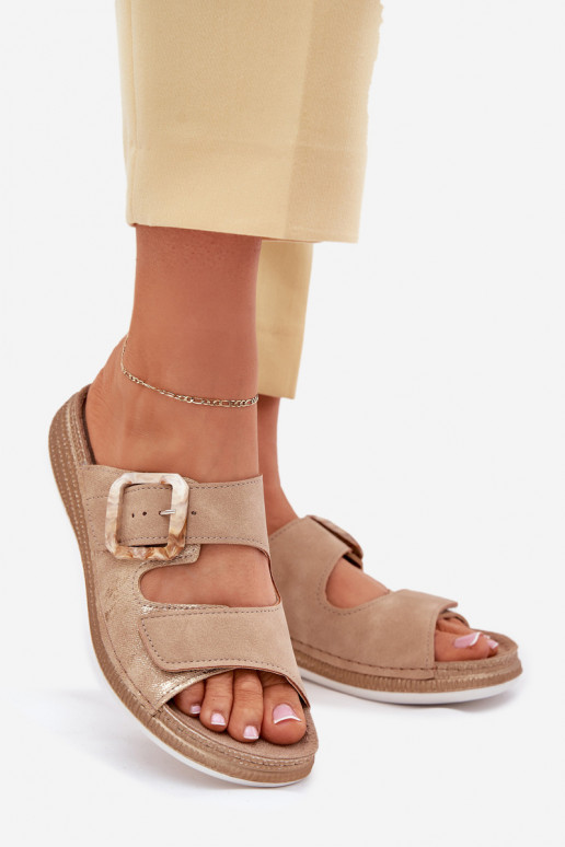 Dámske papuče s prackami I s lepiacim zapínanímem INBLU MK000013 béžová