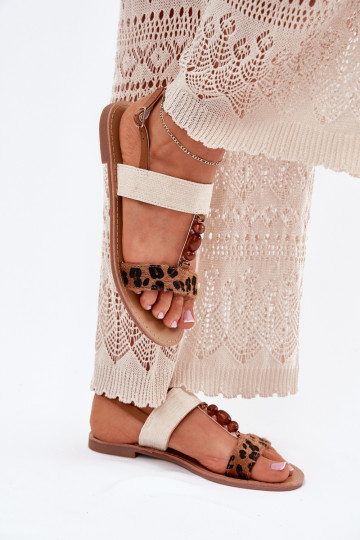 Sandále pre ženy s korálkami so vzormi leopardej kožušiny Hnedá farba Virona