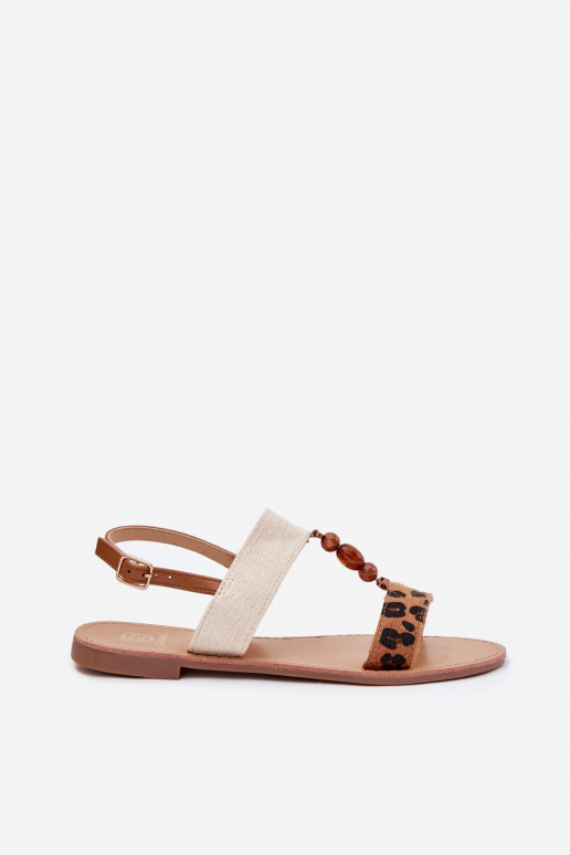 Sandále pre ženy s korálkami so vzormi leopardej kožušiny Hnedá farba Virona
