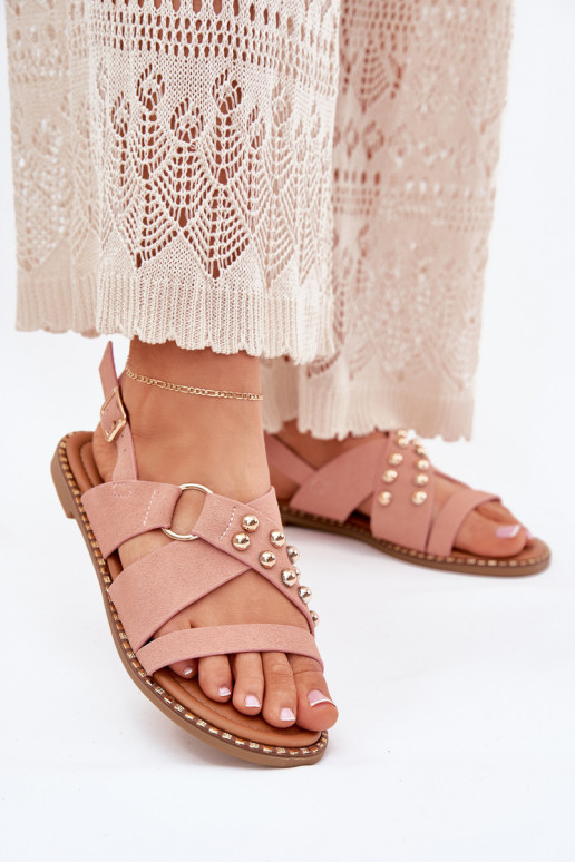 Dámske sandále so širokými podpätkami Ze zlatej farbymi Svorníky Ružová Zanira Dámske sandále so širokými podpätkami Ze zlatej farbymi Svorníky Ružová Zanira