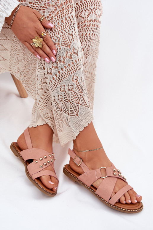 Dámske sandále so širokými podpätkami Ze zlatej farbymi Svorníky Ružová Zanira Dámske sandále so širokými podpätkami Ze zlatej farbymi Svorníky Ružová Zanira