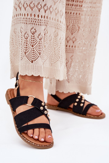 Dámske sandále so širokými podpätkami Ze zlatej farbymi Svorníky čierna Zanira