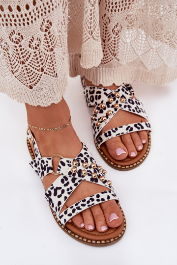 Dámske sandále so širokými podpätkami Ze zlatej farbymi Svorníky biely-čierna Zanira