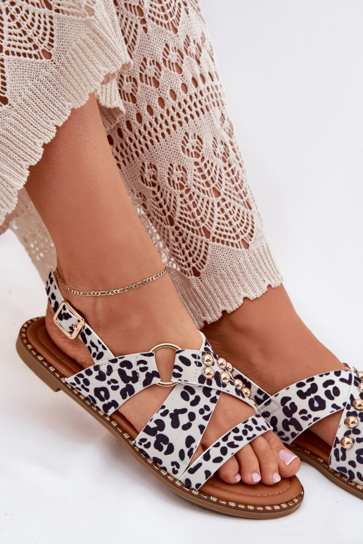 Dámske sandále so širokými podpätkami Ze zlatej farbymi Svorníky biely-čierna Zanira