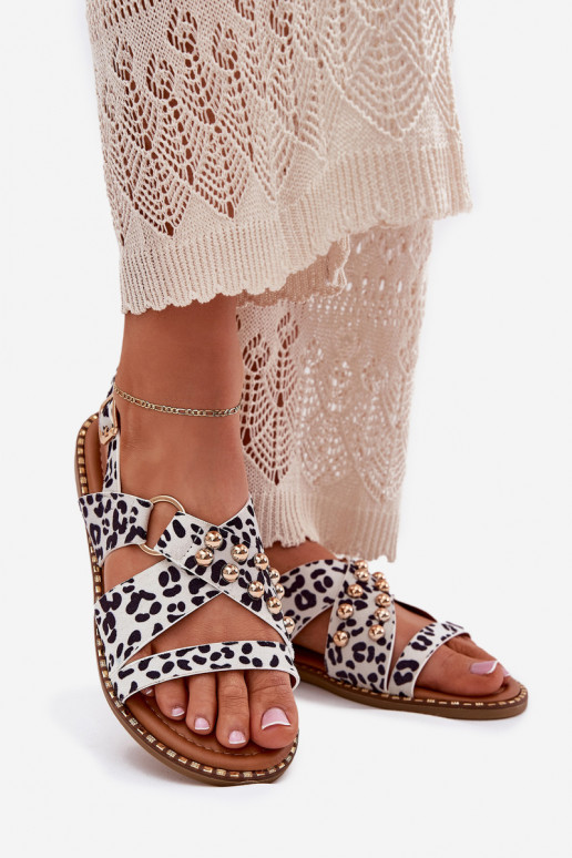 Dámske sandále so širokými podpätkami Ze zlatej farbymi Svorníky biely-čierna Zanira