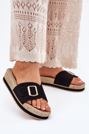 Dámske papuče s platformou so zlatými prackami čierna Selira