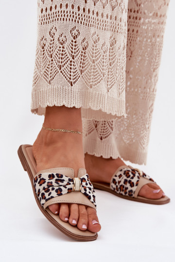 Dámske papuče so širokými podpätkami so stuhami béžová Avenza