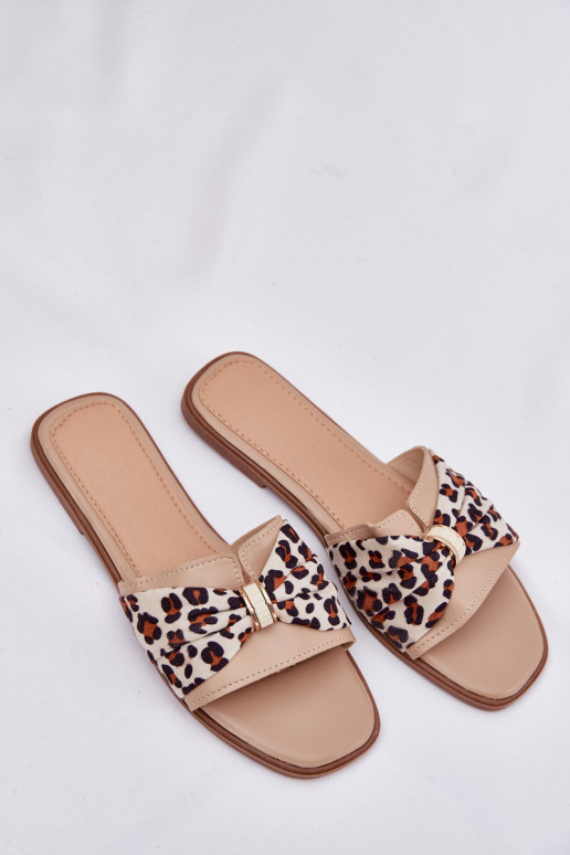 Dámske papuče so širokými podpätkami so stuhami béžová Avenza