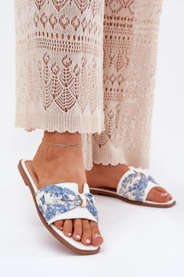 Dámske papuče so širokými podpätkami so stuhami biela farba Avenza