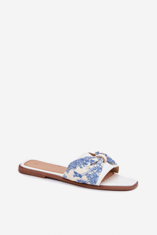 Dámske papuče so širokými podpätkami so stuhami biela farba Avenza