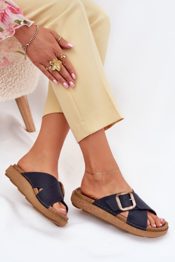 Kožené papuče Dámske s prackami Inblu ED0003IU tmavomodrá