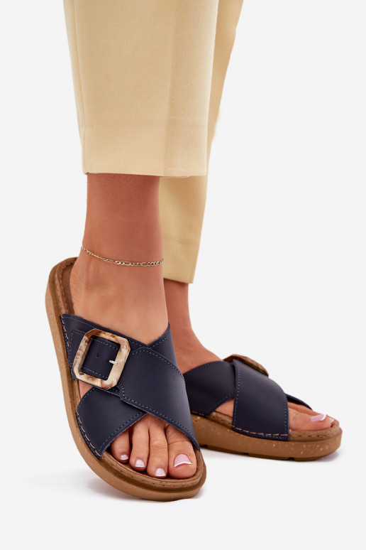 Kožené papuče Dámske s prackami Inblu ED0003IU tmavomodrá