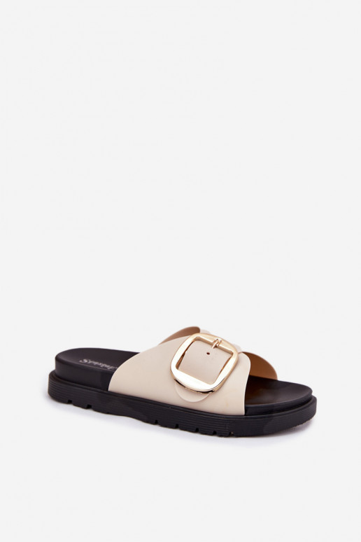 Dámske papuče s platformou so zlatými prackami béžová Jovira