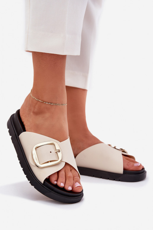 Dámske papuče s platformou so zlatými prackami béžová Jovira