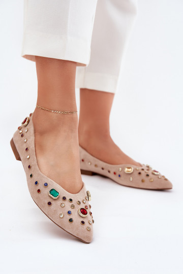 Balerínky Dámske Zdobené Kryształkami béžová Valena