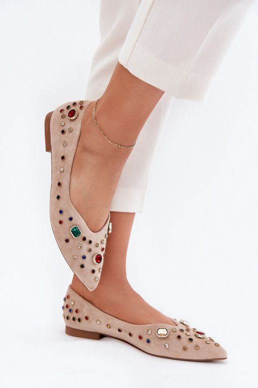 Balerínky Dámske Zdobené Kryształkami béžová Valena