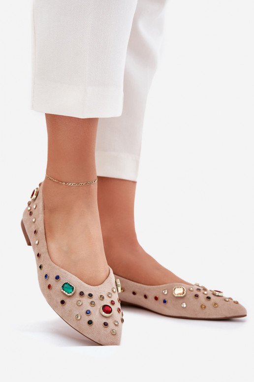 Balerínky Dámske Zdobené Kryształkami béžová Valena