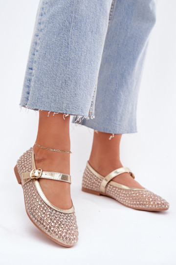 Zdobené Balerínky Dámske s popruhmi I s prackami zlatej farby Avirae