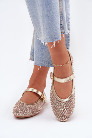 Zdobené Balerínky Dámske s popruhmi I s prackami zlatej farby Avirae 2