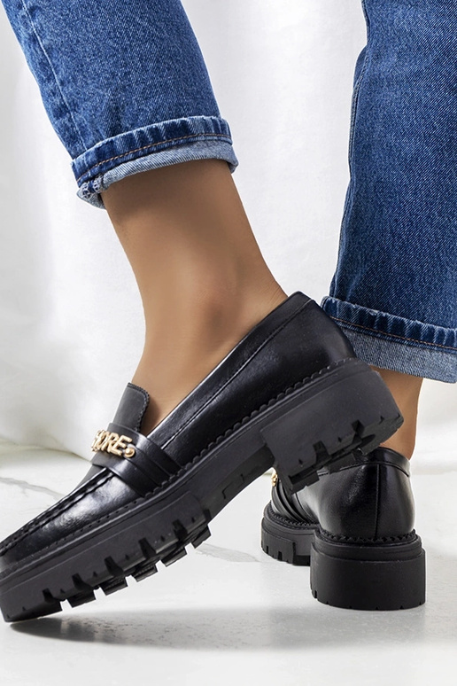 Čierne mokasíny na vysokej podrážke,...