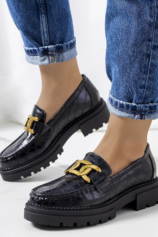 Čierne mokasíny na vysokej podrážke,...