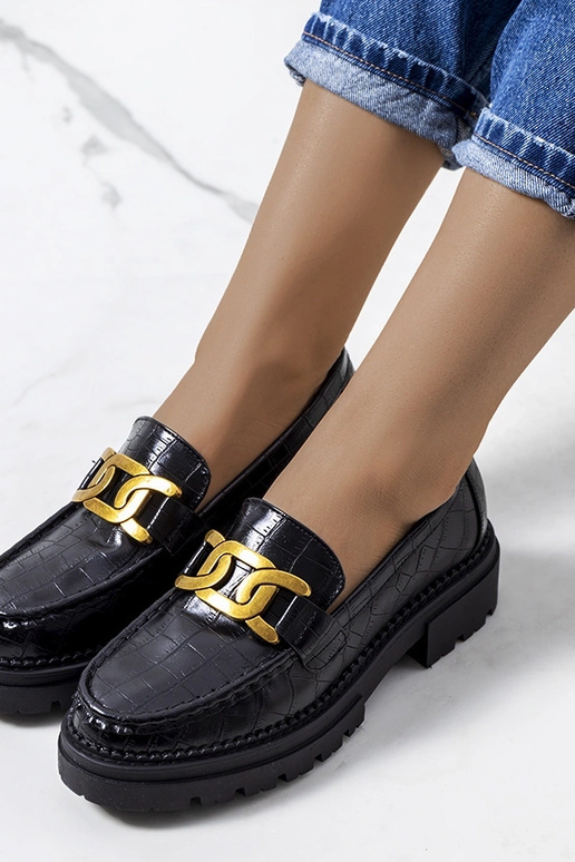 Čierne mokasíny na vysokej podrážke,...