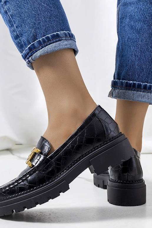 Čierne mokasíny na vysokej podrážke,...